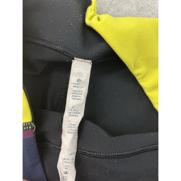 Lululemon Women’s 8 Gather & Crow Crop Pull-On Luon Athletic Panst Black Yellow - Picture 8 of 13